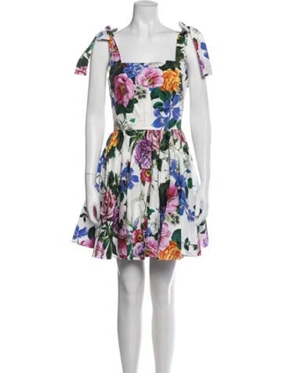 Pre-owned Dolce & Gabbana Floral Print Mini Dress In White