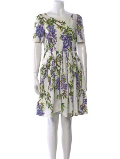 Pre-owned Dolce & Gabbana Floral Print Mini Dress In White