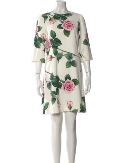 Pre-owned Dolce & Gabbana Floral Print Mini Dress In White