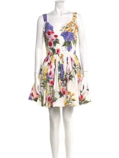 Pre-owned Dolce & Gabbana Floral Print Mini Dress In White