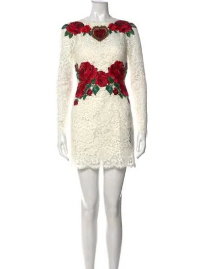 Pre-owned Dolce & Gabbana Floral Print Mini Dress In White