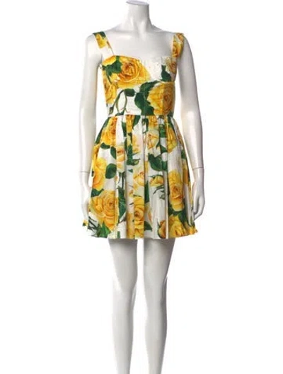 Pre-owned Dolce & Gabbana Floral Print Mini Dress In White