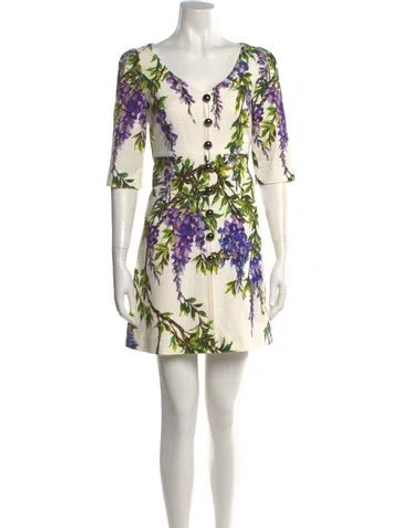 Pre-owned Dolce & Gabbana Floral Print Mini Dress In White