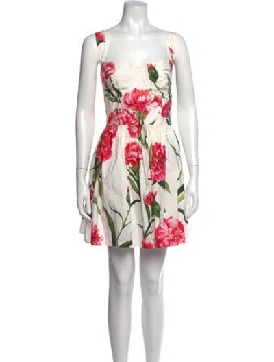 Pre-owned Dolce & Gabbana Floral Print Mini Dress In White