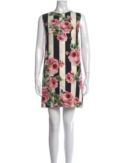Pre-owned Dolce & Gabbana Floral Print Mini Dress In White