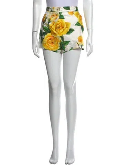 Pre-owned Dolce & Gabbana Floral Print Mini Shorts In Blue