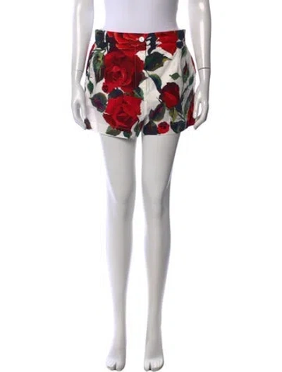 Pre-owned Dolce & Gabbana Floral Print Mini Shorts In Neutrals/red/white