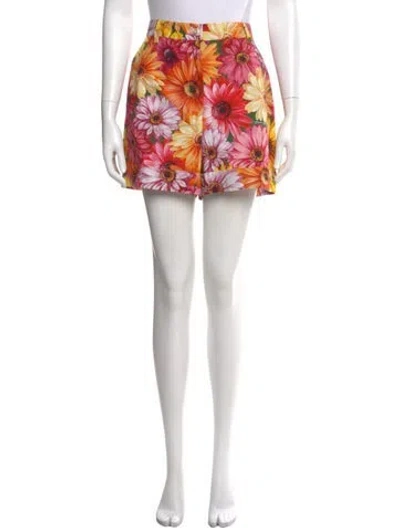 Pre-owned Dolce & Gabbana Floral Print Mini Shorts In Orange