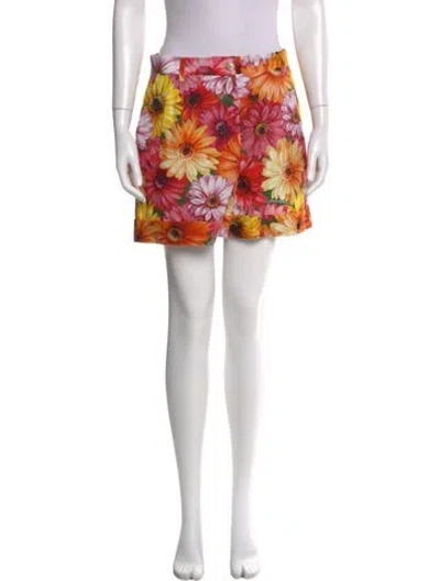 Pre-owned Dolce & Gabbana Floral Print Mini Shorts In Orange