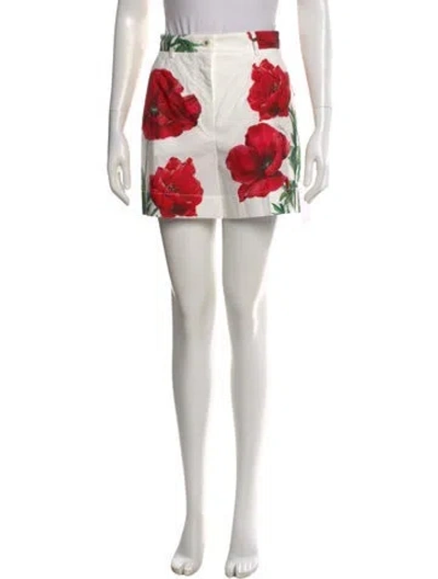 Pre-owned Dolce & Gabbana Floral Print Mini Shorts W/ Tags In White