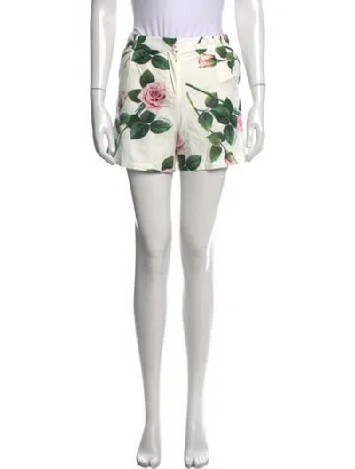 Pre-owned Dolce & Gabbana Floral Print Mini Shorts W/ Tags In White