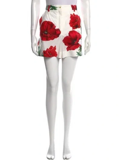 Pre-owned Dolce & Gabbana Floral Print Mini Shorts In White