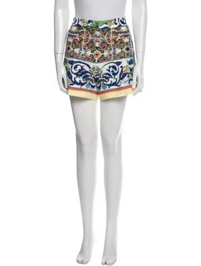 Pre-owned Dolce & Gabbana Floral Print Mini Shorts In White