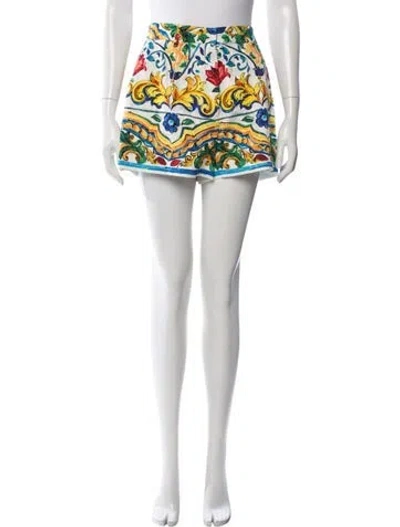 Pre-owned Dolce & Gabbana Floral Print Mini Shorts In White