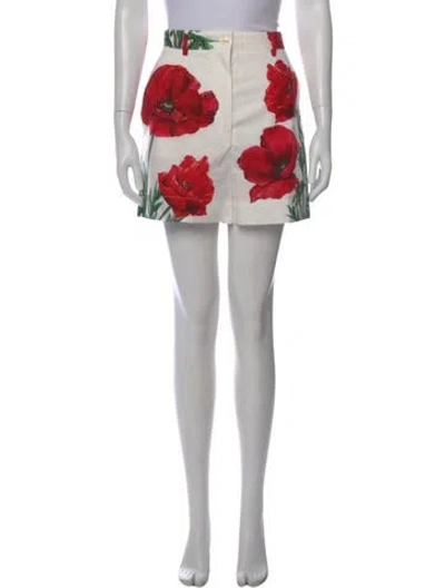 Pre-owned Dolce & Gabbana Floral Print Mini Shorts In White