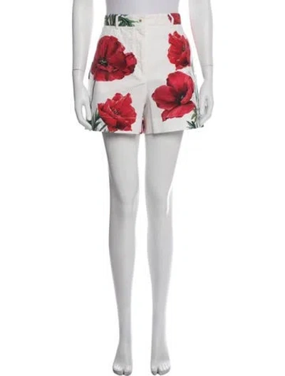 Pre-owned Dolce & Gabbana Floral Print Mini Shorts In White