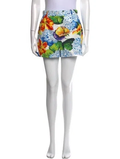 Pre-owned Dolce & Gabbana Floral Print Mini Shorts In White