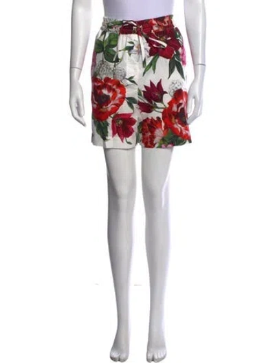 Pre-owned Dolce & Gabbana Floral Print Mini Shorts In White