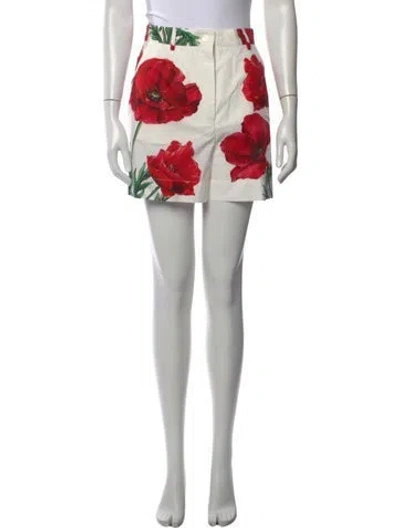 Pre-owned Dolce & Gabbana Floral Print Mini Shorts In White