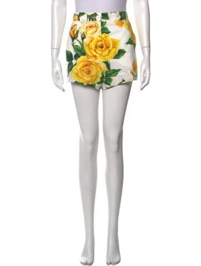 Pre-owned Dolce & Gabbana Floral Print Mini Shorts In White