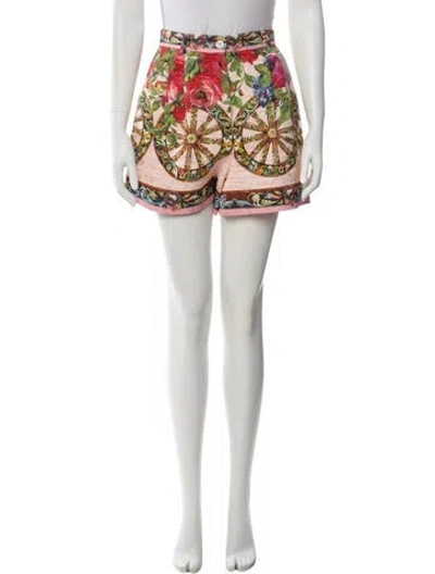 Pre-owned Dolce & Gabbana Floral Print Mini Shorts In Yellow