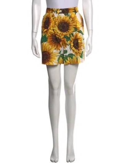 Pre-owned Dolce & Gabbana Floral Print Mini Shorts In Yellow