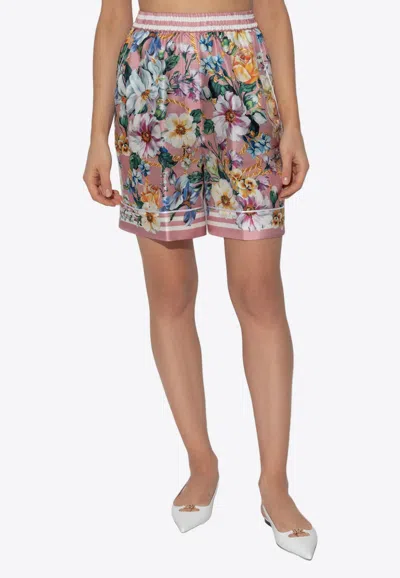 Dolce & Gabbana Floral Print Mini Silk Shorts In Multicolor