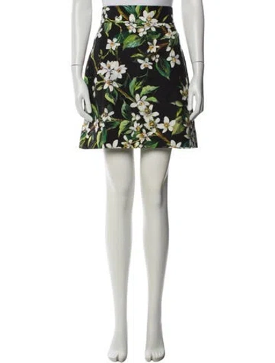 Pre-owned Dolce & Gabbana Floral Print Mini Skirt In Black