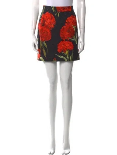 Pre-owned Dolce & Gabbana Floral Print Mini Skirt In Black