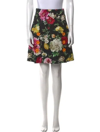 Pre-owned Dolce & Gabbana Floral Print Mini Skirt In Black