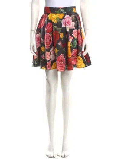 Pre-owned Dolce & Gabbana Floral Print Mini Skirt In Black