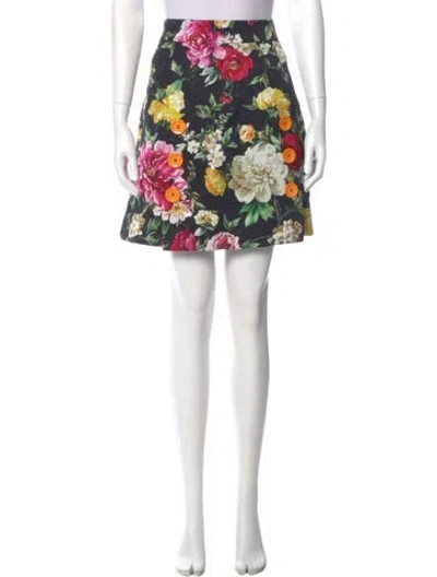 Pre-owned Dolce & Gabbana Floral Print Mini Skirt In Black