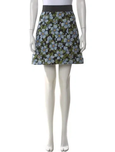 Pre-owned Dolce & Gabbana Floral Print Mini Skirt In Black