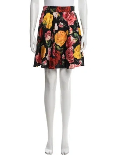 Pre-owned Dolce & Gabbana Floral Print Mini Skirt In Black