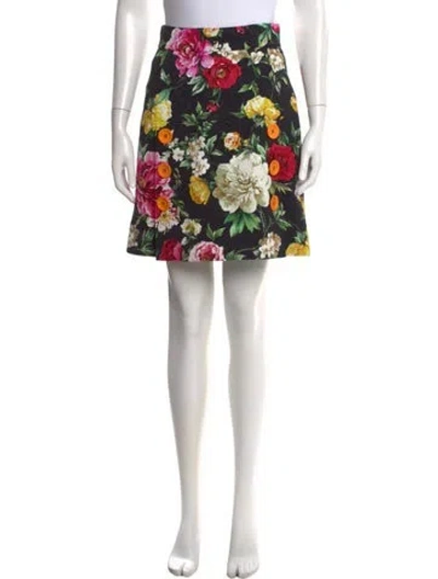 Pre-owned Dolce & Gabbana Floral Print Mini Skirt In Black