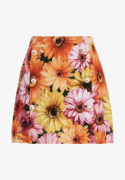 Dolce & Gabbana Floral Print Mini Skirt In Orange
