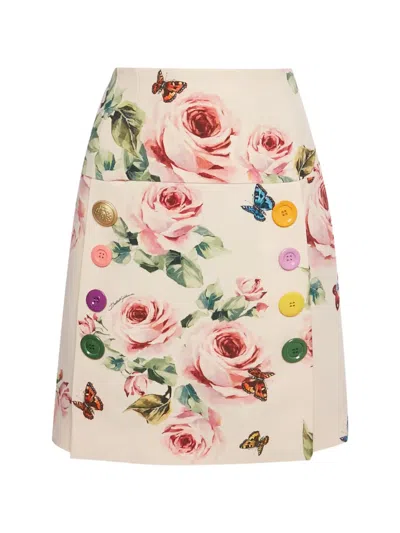 Pre-owned Dolce & Gabbana Floral-print Mini Skirt In Neutral