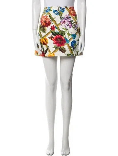 Pre-owned Dolce & Gabbana Floral Print Mini Skirt In Neutral