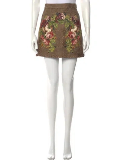 Pre-owned Dolce & Gabbana Floral Print Mini Skirt In Neutral