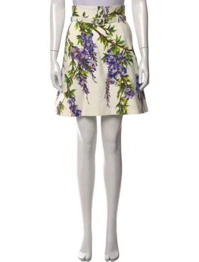 Pre-owned Dolce & Gabbana Floral Print Mini Skirt In Neutrals