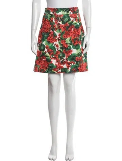Pre-owned Dolce & Gabbana Floral Print Mini Skirt In Red
