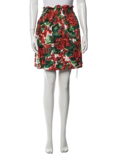 Pre-owned Dolce & Gabbana Floral Print Mini Skirt In Red