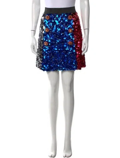 Pre-owned Dolce & Gabbana Floral Print Mini Skirt In Silver