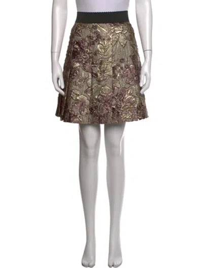 Pre-owned Dolce & Gabbana Floral Print Mini Skirt W/ Tags In Gold