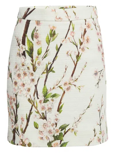 Pre-owned Dolce & Gabbana Floral-print Mini Skirt In White