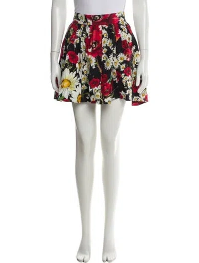 Pre-owned Dolce & Gabbana Floral Print Mini Skirt In White