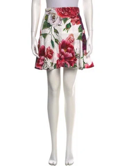 Pre-owned Dolce & Gabbana Floral Print Mini Skirt In White