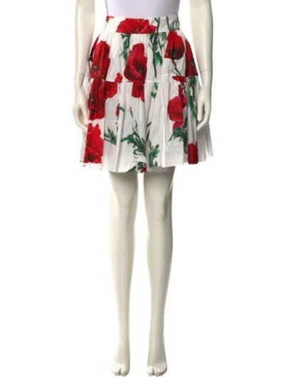 Pre-owned Dolce & Gabbana Floral Print Mini Skirt In White