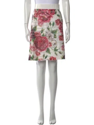 Pre-owned Dolce & Gabbana Floral Print Mini Skirt In White