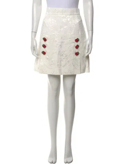 Pre-owned Dolce & Gabbana Floral Print Mini Skirt In White